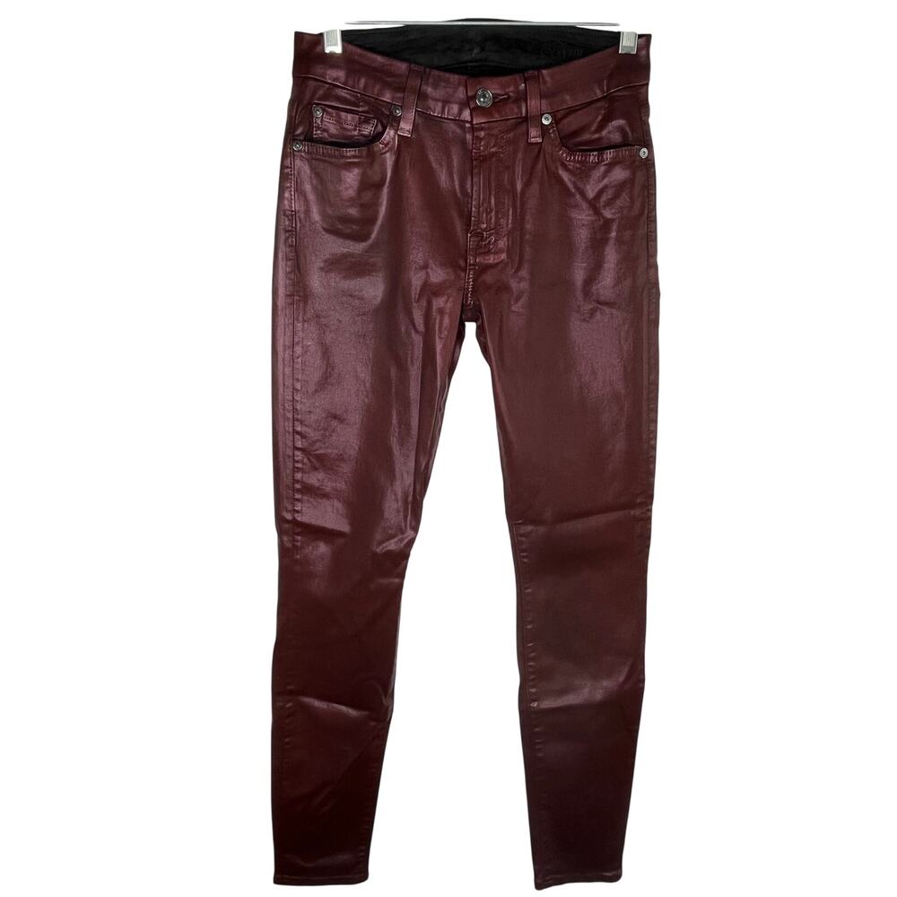 7 For All Mankind coated skinny ankle jeans, maroon, size 27, NWT